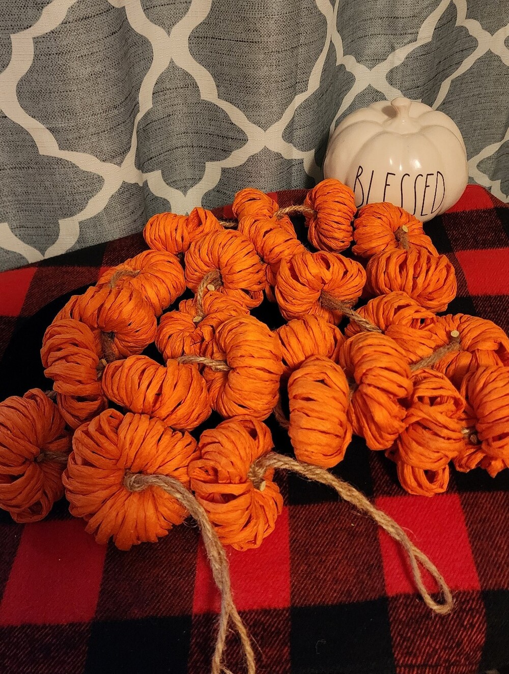 Orange Raffia Pumpkin Garland String - Fall Party Decor